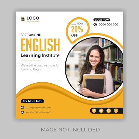 Spoken english social media post templat... | Premium Vector #Freepik #vector #creative-poster #web-poster #online-poster #corporate-post Poster Corporate, Post Template Design, Online Poster, Social Media Post Template, Creative Poster, Spoken English, Learning Courses, English Learning, Speaking English