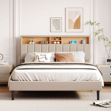 Upholstered Bed With Storage, Bed With Storage Headboard, Fabric Upholstered Bed, Upholstered Storage Bed, Storage Headboard, Queen Size Platform Bed, Platform Bed With Storage, Storage Racks, Bed With Storage