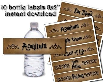 Potion Bottle Labels Printable Halloween Potion Labels | Etsy Halloween Water Bottle Labels, Wrappers Diy, Witchcraft Halloween, Bottle Labels Printable, Parchment Background, Potion Labels, Witch Party, Halloween Potions, Magic Potion