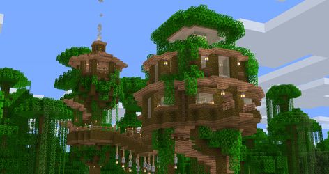 New jungle treehouse (WIP) built in survival. Any thoughts? : Minecraft Treehouse Village Minecraft, Jungle Tree House Minecraft, Jungle Home Minecraft, Minecraft Jungle Treehouse, Minecraft Jungle Builds, Tree House Minecraft, Minecraft Jungle House, Minecraft Treehouses, Jungle Treehouse