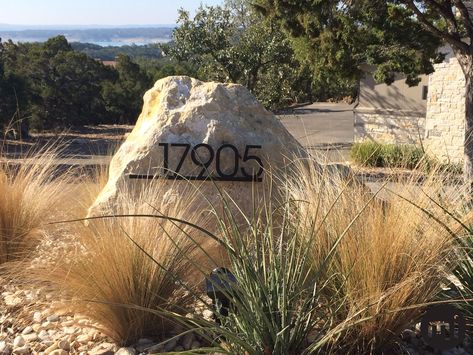 Modern Mailboxes, Boulder House, Driveway Entrance Landscaping, Landscape Architecture Diagram, Farm Entrance, Landscape Rock, Driveway Entrance, Front Landscaping, House Number Sign