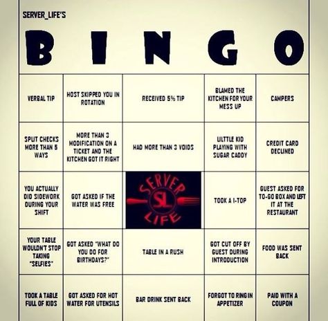 bingo! Server Hair, Kids Credit Card, Restaurant Humor, Server Life, Bingo Cards, Mess Up, This Morning, Bingo, Restaurant