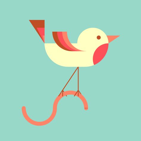 Catch the worm, early bird on Behance Early Bird Catches The Worm, Bird Graphic, Coffee And Donuts, Pocket Letters, Bird Patterns, Bird Illustration, Early Bird, Color Theory, Doodles