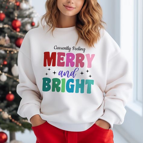 Bright Typography, Colorful Typography, Christmas Colorful, Merry And Bright Christmas, Bright Christmas, Holiday Sweater, Beautiful Gifts, Holiday Shirts, Holiday Gathering