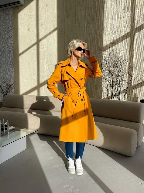 Yellow Trench Coat, Orange Coat, Waterproof Trench Coat, Spring Trench Coat, Cotton Trench, Lined Jacket, Oversized Coat, Long Trench Coat - Etsy Trench Coats Women Outfit, Trench Coat Spring, Yellow Trench Coat, Waterproof Trench Coat, Spring Trench Coat, Spring Trench, Coat Waterproof, Orange Coat, Coat Spring