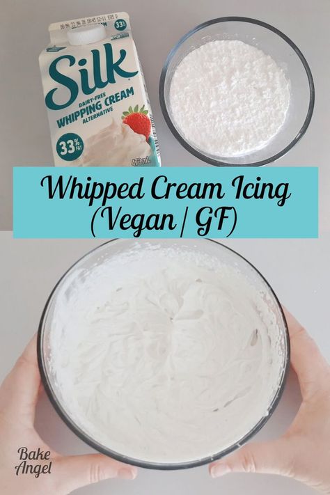 My Vegan Whipped Cream Icing Recipe uses just 2 ingredients (3 if you add flavour) and 5 minutes of your time. The perfect topping for many baked goods including tarts, cakes, cupcakes and scones. Not only is this vegan, but it's also a gluten-free recipe. And I can guarantee that non-vegans won't be able to tell the difference. This tastes just like the real stuff! Vegan Whipped Cream Frosting, Vegan Cake Icing, Cream Icing Recipe, Whipped Cream Icing Recipe, Vegan Cream Cheese Icing, Stabilized Whipped Cream Frosting, Elemental Diet, Whipped Cream Icing, Whipped Icing