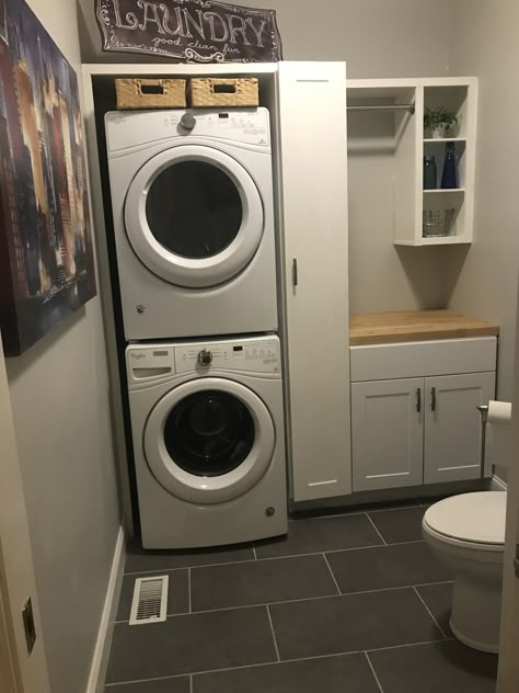 Adding Half Bath To Laundry Room, Laundry With Half Bath, Narrow Bathroom Laundry Combo, Half Bath With Washer And Dryer, Laundry Bathroom Combo Layout Small Stacked, Half Bathroom And Laundry Room Combo, Half Bath Laundry Room Combo Ideas, Laundry Room Powder Room Combo, Laundry Half Bath Combo