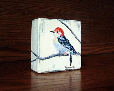 Blue Bird Painting, Oil Paint On Wood, Block Painting, Bird Paintings, Bird Painting, 수채화 그림, Arte Animal, Mini Paintings, Small Paintings