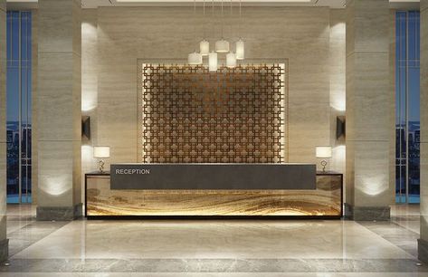 Rixos Hotel ' Sharm El Sheikh ' on Behance                                                                                                                                                                                 More Hotel Reception Desk, Office Reception Design, Design Desks, Hotel Lobby Design, Reception Desk Design, Lobby Interior Design, Lobby Reception, Hotel Reception, Lobby Interior