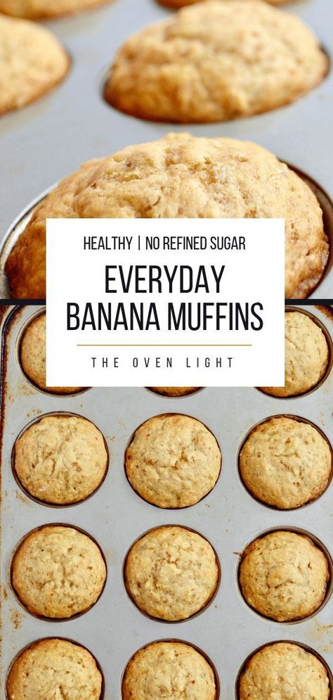 Banana Muffins with No Refined Sugar for Everyday | The Oven Light Breakfast | Everyday Banana Muffins, Healthy Everyday Breakfast, Healthy Light Breakfast, Muffins Homemade, Muffins Banana, Everyday Breakfast, Healthy Banana Muffins, Muffins Healthy, Banana Muffin