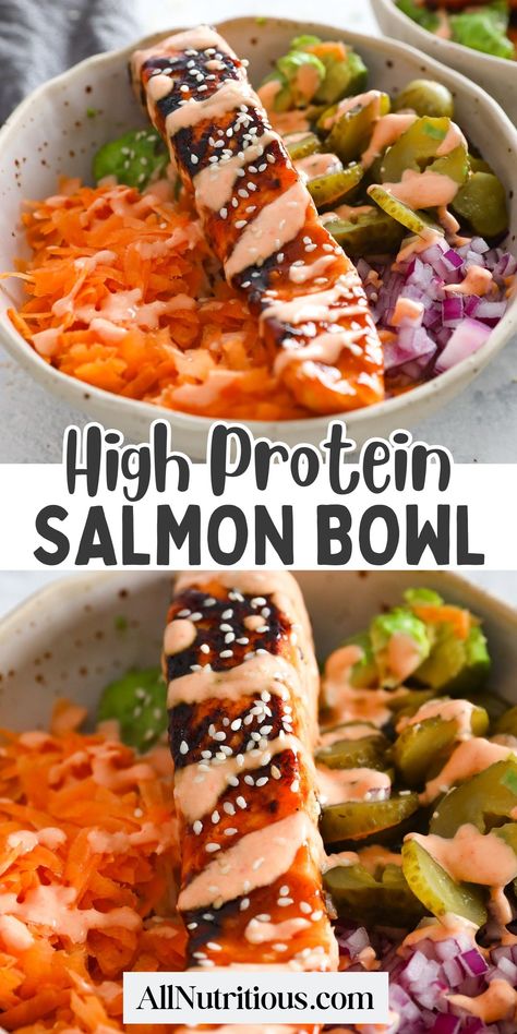 Get ready to dive into this tasty salmon bowl! It's not just delicious but also an easy recipe to make and packed with nutrients. A high protein dinner that's perfect for anyone who wants a healthy meal idea that doesn't sacrifice flavor. It's also a high protein lunch or just an easy meal prep you've been craving for. Calorie Counting Meal Prep, Salmon Work Lunch, Meal Prep Ziploc Bag, Macro Friendly Salmon Bowl, Easy Meal Prep For Diabetics, Salmon Meal Prep Ideas Low Carb, Lox Recipes Dinners, High Protein Salmon Bowl, Glp1 Meals