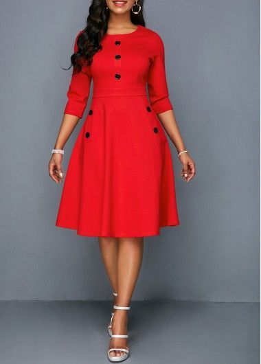 495dabfd0ca768a3c3abd672079f48b6desc43753472ri Red A Line Dress, Fashion Dresses Online, Red A, Round Neck Dresses, Line Dress, African Fashion Dresses, Pocket Dress, Classy Dress, African Dress