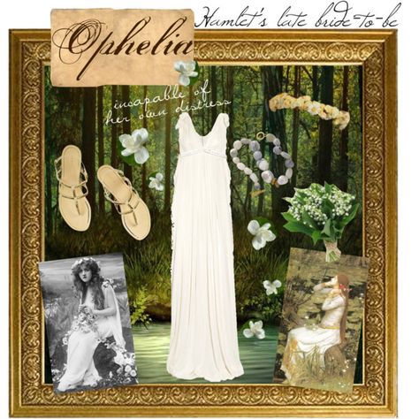 Ophelia - Hamlet Inspired Costume Look by sunstone on Polyvore featuring Lanvin, Gucci, Citrine by the Stones, pebble, flowers, dead, inspiration, theatre, idea and ophelia Ophelia Costume Hamlet, Ophelia Halloween Costume, Ophelia Costume, Pebble Flowers, Ophelia Hamlet, Hamlet Costume, Hamlet And Ophelia, Halloween Inspiration, Playing Dress Up