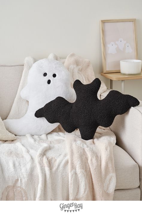 Add a haunted touch to your soft furnishings with our bat and ghost cushions Ginger Ray, Halloween Themes, Soft Furnishings, Bat, Ghost, Cushions, Halloween