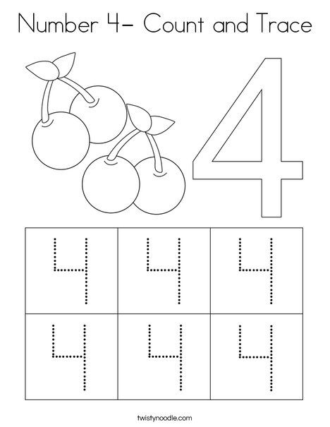 Number 4- Count and Trace Coloring Page - Twisty Noodle Trace Number 4 Worksheet, Number 3 And 4 Worksheet, Preschool Number 4 Activities, 4 Worksheets Preschool, Number 4 Tracing Worksheet, Number Four Activities Preschool, Number 4 Preschool, Number 4 Activity, Number 4 Activities For Preschool