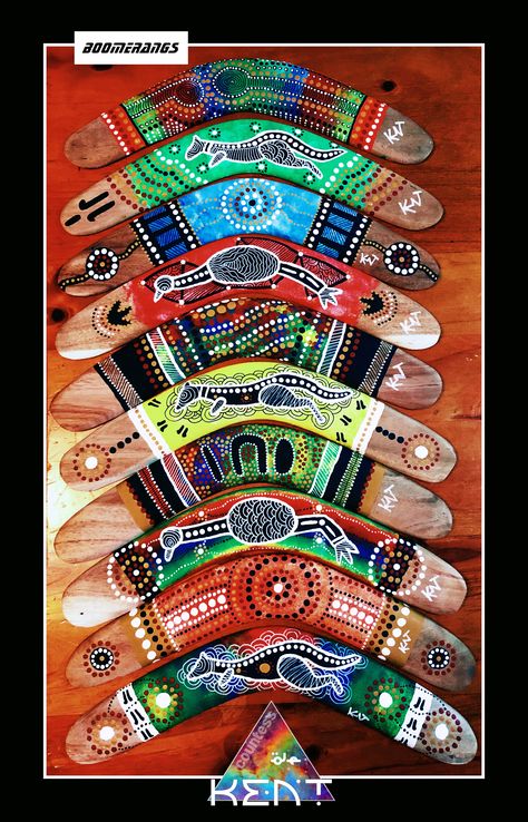 #aboriginalart #boomerang Passport Art, Australian Aboriginal History, Australian Boomerangs, Aboriginal Boomerangs, Reconciliation Week, Multi Cultural Art, Aboriginal Symbols, Aboriginal Australia, Aboriginal History