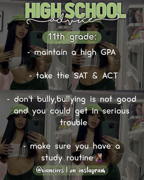 11 Grade Tips, Tips For 11th Grade, 11th Grade Tips High Schools, Studying Advice, Academia Barbie, Junior Year High School, Freshman Advice, Girl Hacks, School Routine For Teens