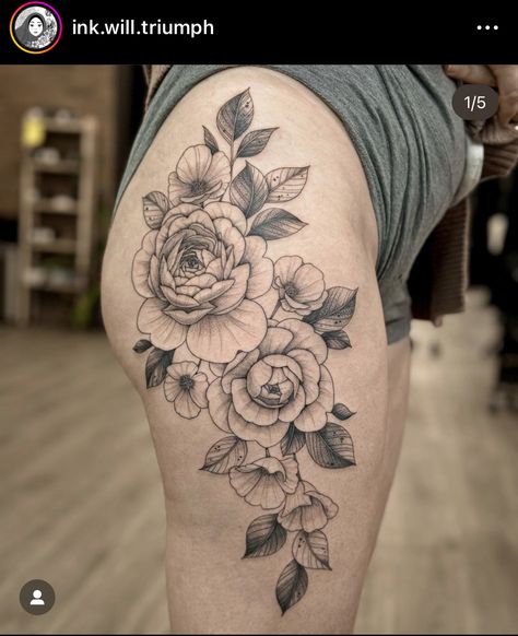 Women only artist - Fine line tattoo - thigh tattoo - hand drawn - free hand - Ottawa artist - Floral design Floral Tattoo Leg, Fine Line Thigh Tattoo, Fine Line Tattoo Hand, Line Tattoo Hand, Floral Fine Line Tattoo, Floral Fine Line, Thigh Sleeve, Floral Thigh Tattoos, Flower Thigh Tattoos