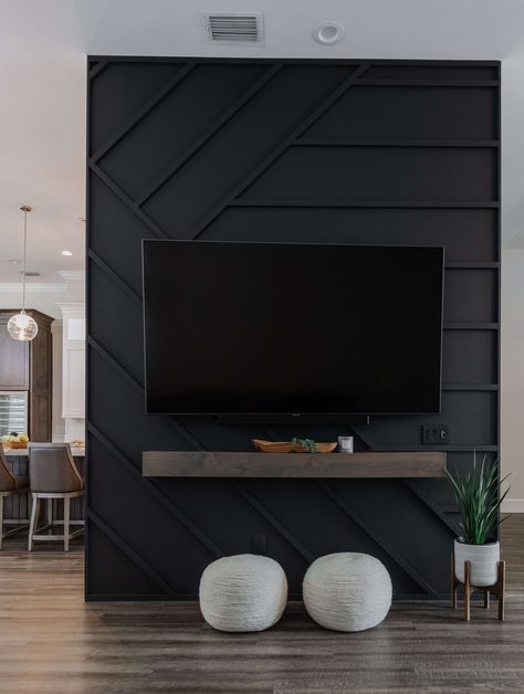 Luxurious, Practical, & Low Maintenance Kitchen for a Busy Family Dramatic Tv Wall, Black Feature Wall Office, Low Maintenance Kitchen, Black Accent Wall Living Room, Tv Accent Wall, Black Feature Wall, Feature Wall Living Room, Black Accent Walls, Tv Walls