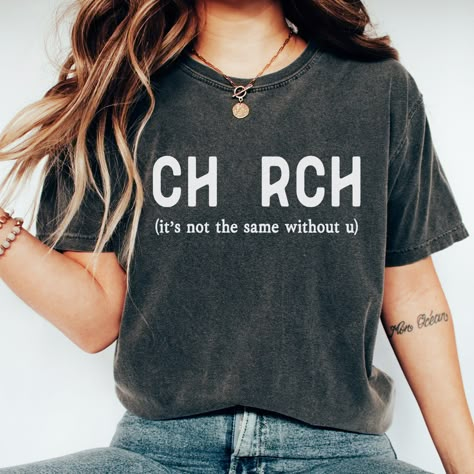 Elevate your Sunday style with our 'Church It's Not The Same Without U' shirt! Ideal gift for your church family! Get yours today and shine your light. ⛪️✨                                 ＊ 𝐍𝐎𝐓 𝐀𝐕𝐀𝐈𝐋𝐀𝐁𝐋𝐄 𝐈𝐍 𝐒𝐓𝐎𝐑𝐄𝐒 ＊ 👚 GET TO KNOW YOUR  CHURCH IT'S NOT THE SAME WITHOUT U SHIRT This Church It's Not The Same Without U shirt is printed on a Comfort Colors® 1717 Unisex Garment-Dyed Heavyweight T-Shirt with ink using a direct-to-garment printer. They will print your item and send Church Tshirt Designs Ideas, Church Volunteer Shirts, Church T Shirt Ideas Design, Christian Shirt Design Ideas, Church Merch Ideas, Church Shirt Designs, Church Tshirts, Pastor Gifts, Sunday School Teacher Gifts