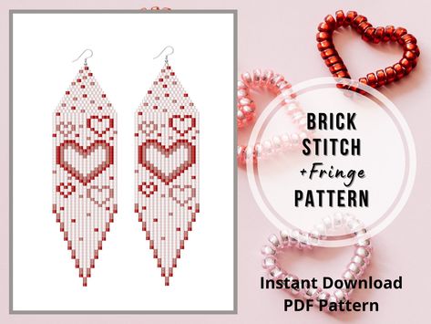 Seed Bead Earring, Bead Earring, Valentines Earrings, Brick Stitch Earrings, Brick Stitch Pattern, Native American Beadwork, Beaded Earrings Patterns, Beadwork Patterns, Holiday Earring