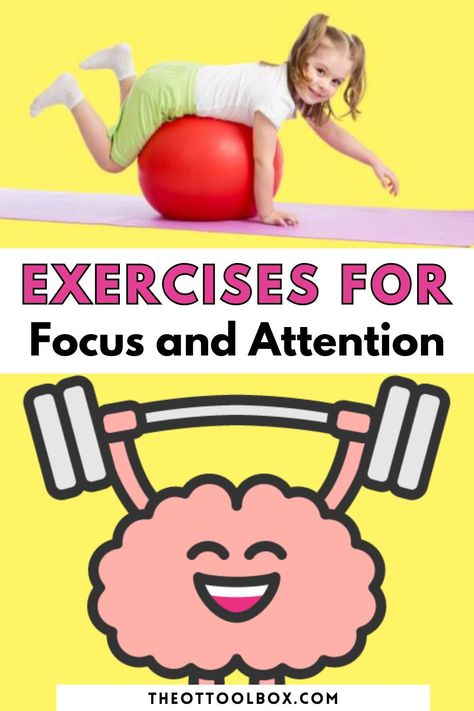 Exercises for focus and attention depend on the individual’s unique needs, but there are underlying areas that can support the cognitive skills needed for learning, safety, and behaviors. Occupational therapy providers may use toys for attention because of the primary role that play has in the occupations of a child. Therapy providers can also offer their expertise in the role sensory motor development plays in daily tasks like learning and occupational performance. School Occupational Therapy Activities, Attention Activities For Kids, What Is Occupational Therapy, Proprioceptive Activities, Cognitive Exercises, Occupational Therapy Kids, Sensory Motor, Occupational Therapy Activities, Sensory Diet