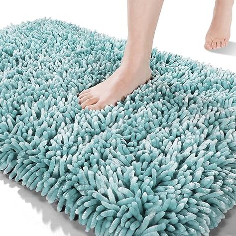 Floor Tub, Chenille Bath Mat, Shower And Bath, Blue Bath, Bathroom Rugs And Mats, Shower Bathroom, Bathroom Rugs Bath Mats, Grayish Blue, Tub Shower