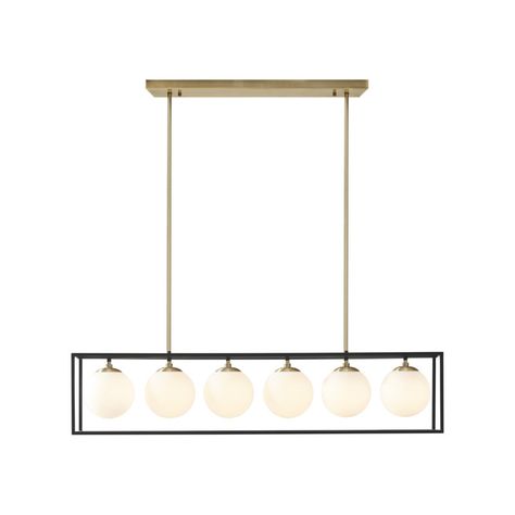 Willa Arlo Interiors Sadye 6-Light Frosted Glass Globe Linear Chandelier | Wayfair Cage Chandelier, Rectangular Chandelier, Dining Chandelier, Kitchen Island Chandelier, Island Chandelier, Rectangle Chandelier, Industrial Chandelier, Linear Chandelier, Candelabra Bulbs