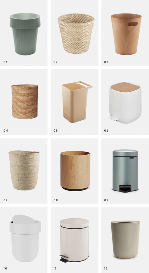 pretty everything : 21 attractive trash cans - almost makes perfect Bedroom Garbage Can Ideas, Cute Bathroom Trash Can, Bamboo Trash Can, Bedroom Garbage Can, Trash Bin Aesthetic, Bathroom Garbage Can Ideas, Bathroom Trash Can Ideas, Aesthetic Trash Can, Bathroom Bins