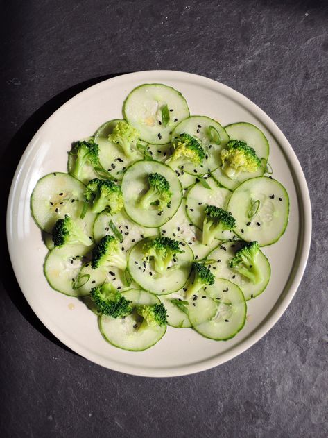 Sesame Cucumber Carpaccio – Add A Little Cucumber Carpaccio, Asian Flavors, Raw Food, Raw Food Recipes, Pickles, Cucumber, To Play, Condiments, Salad