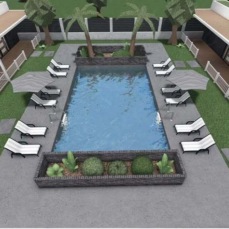 Bloxburg Outside Pool Ideas, Bloxburg Small Pool Ideas, Bloxburg Community Pool, Blocksburg Pool Ideas, Pool Ideas Bloxburg Aesthetic, Bloxburg Backyard Pool Ideas, Outside Bar Bloxburg, Bloxburg Hotel Pool Ideas, Blox Burg Hotel Ideas