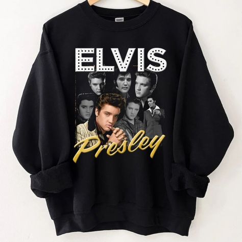 Unisex Sizing - Made To Order - Materials: 50% Cotton, 50% Polyester - Size: S,M,L, Xl, 2xl - Loose Fit - Sewn In Label - Runs True To Size - Great Gift Ideas Elvis Tshirt, Coffee Sweatshirt, Austin Butler, Great Gift Ideas, Custom Sweatshirts, Retro Shirts, Rock N, White Sweatshirt, Hoodie Design