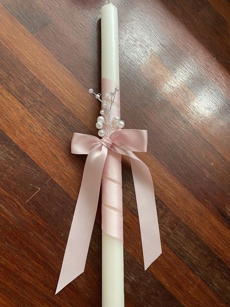 Debut Candles Design, Candle Ribbon Ideas, Candle For Christening Diy, Debut Party Favors, Candles For Debut, Quince Candles, Candles With Ribbon, Candle With Ribbon, Debut Candles