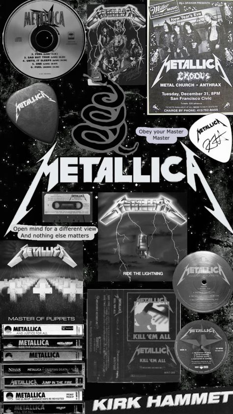 Metallica Music, Metallica Art, Collage Iphone Case, Rock N Roll Art, Ride The Lightning, Nothing Else Matters, Band Wallpapers, Metallic Wallpaper, Fade To Black