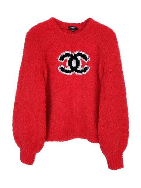 Chanel CC Red Teddy Jumper | Hardly Ever Worn It Chanel Sweater, Designer Sweater, Chanel Logo, Knitting Women Sweater, Pullover Sweater Women, Tops Fall, Sweater Design, Long Sweaters, Pink Sweater