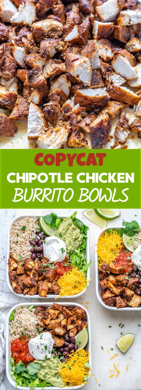 Copycat Chipotle Chicken Burrito Bowls CFC Style | Clean Food Crush Chipotle Rice Bowl Copycat, Chipotle Chicken Burrito Recipe, Copycat Burrito Bowl Chipotle Recipes, Chipotle Copycat Bowl, Burrito Bowl With Chipotle Black Beans, Burrito Bowl Chicken Marinade, Diy Chipotle Bowl Chicken, Fajita Burrito Bowl, At Home Chipotle Bowl Recipe