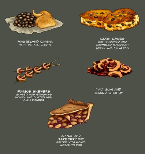 Video Game Food Art, Fantasy Tavern Food, Sci Fi Food, Fallout Food, Harpy Oc, Fallout Birthday, Fallout Party, Fallout Comics, Dnd Food