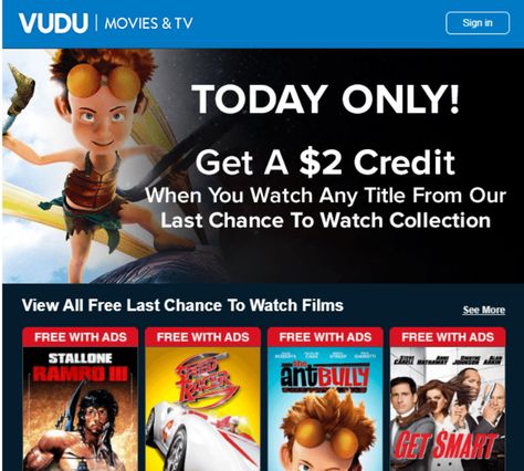 $2 Vudu Credit When You Watch Select Free Movie Streaming w/ ADs Free (Valid 1/30 Only) Movie Streaming, Sign I, Hot Deals, Free Movies, Movie Tv, The Selection, Film