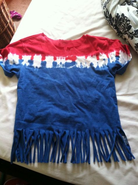 Diy Fringe Shirt, Restyle Old Clothes, Mens Ootd, Red White And Blue Outfits, White And Blue Outfits, Red White And Blue Tie Dye, Beer Olympics, Diy Fringe, Tie Dye Shirts Patterns