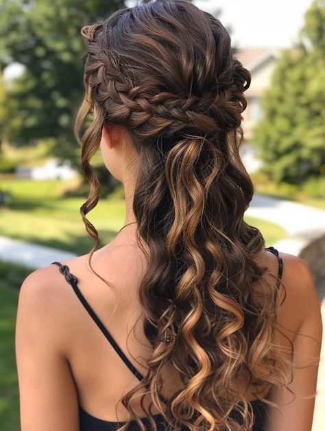 Formal Hairstyles For Medium Hair Curly, Haircut Ideas Alt, Half Up Half Down Curly Wedding Hair, Wedding Curly Hairstyles Natural Curls, Formal Natural Curly Hairstyles, Long Curly Hairstyles For Prom, Bridesmaid Hairstyles For Curly Hair, Fancy Curly Hairstyles Prom, Curly Bridesmaid Hairstyles