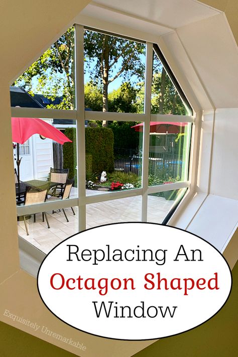 Replacing an octagon window Hexagon Window Covering, Octagon Stained Glass Window, Octagon Window Covering Ideas, Hexagonal Window, Hexagon Window, Half Circle Window, Half Moon Window, Bathroom Window Coverings, Window Renovation