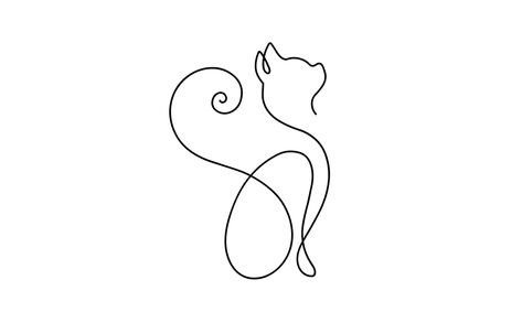 Cat One Line Tattoo, Cat Line Drawing Tattoo, Minimalistic Cat Drawing, One Line Cat Tattoo Simple, Cat Oneline Draw, Minimalist Cat Tattoo, Cat Tattoo Simple, Cat Outline, Minimalist Drawing