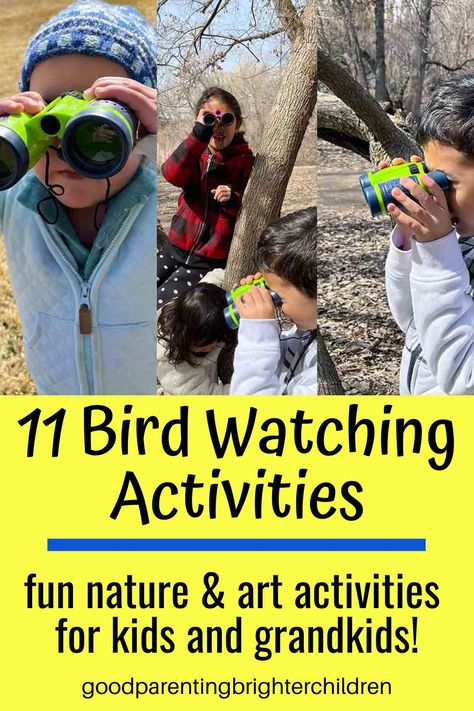 Here are 11 bird watching activities for kids & grandkids. An opportunity to learn about birds using arts & crafts, nature walks, books, games, puzzles, making bird feeders & more! Something for everyone in the family! #birdwatching #birdwatchingforkids #birdwatchingfamilies #audubonsociety #bestbirds #homeschool #artsandcrafts #artsandcratfsforkids Bird Watching Activities For Kids, Bird Activities For Kids, Making Bird Feeders, Grandparent Quotes, Outside Activities For Kids, Crafts Nature, Birds For Kids, Natural Play, Fall Preschool Activities