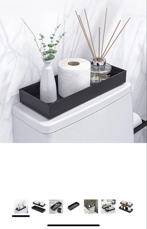 Decor Dresser Top, Toilet Tank Tray, Bathroom Tray Decor, Simple Toilet, Modern Black Bathroom, Black Bathroom Decor, Bathroom Counter Decor, Counter Decor, Bathroom Decor Sets