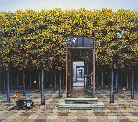 zoe in wonderland: In Defiance of Gravity Jacek Yerka, Orange Grove, Foto Art, 판타지 아트, Agra, Surreal Art, Art Boards, Surrealism, Visual Art