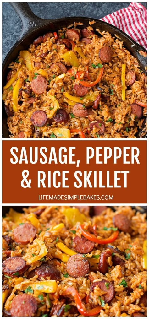 Easy Sausage Recipes, Sausage And Rice, Sausage Rice, Rice Skillet, Italian Sausage Recipes, Bell Pepper Recipes, Sweet Bell Peppers, Sausage And Peppers, Kielbasa