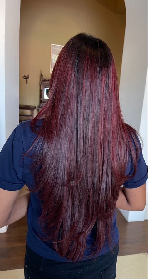 Burgundy Global Hair Colour, Red Global Hair Color, Global Hair Color With Highlights, Hair Colour For Indian Skin Highlights, Burgundy Hair Colour For Indian Skin, Global Highlights Hair Indian, Red Hair Colour For Indian Skin, Global Hair Colour For Indian Skin, Global Hair Colour