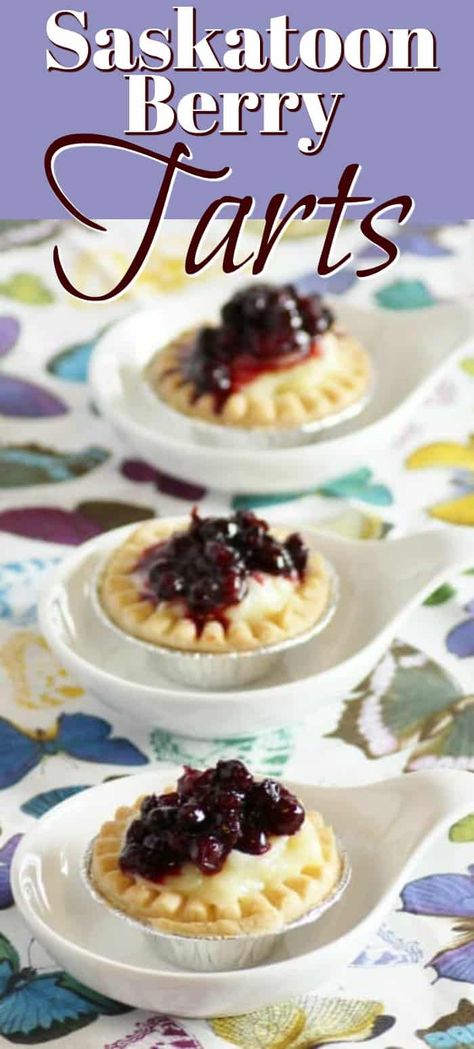 Saskatoon Berry Tart, perfect prairie dessert - Noshing With the Nolands Saskatoon Berry Butter Tarts, Saskatoon Berry Tarts, Saskatoon Pie, Saskatoon Recipes, Saskatoon Berry Recipe, Yummy Pie Recipes, Saskatoon Berry, Cheesecake Tarts, Dessert Parfait