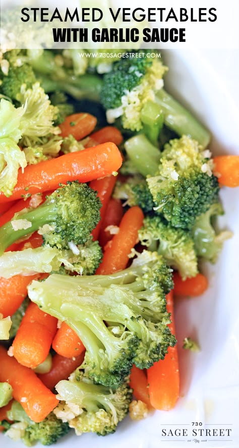 Perfectly steamed vegetables drizzled with garlic and oil sauce make a great veggie side dish that is sure to be a crowd pleaser. #veggies #sidedish #broccoli #carrots Steam Vegetables Recipes, Steamed Food, Steam Food, Broccoli And Carrots, Steam Vegetables, Garlic And Oil, Garlic And Olive Oil, Bamboo Steamer, Food Steamer