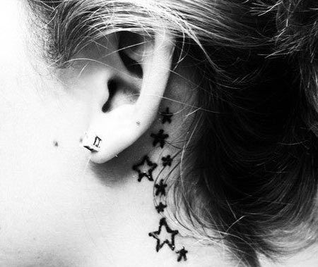 Star Tattoos Behind Ear, Tattoos Behind The Ear, Behind Ear Tattoos, Ear Tattoos, White Tattoo, Star Tattoos, The Ear, Trendy Tattoos, Tattoo Designs For Women